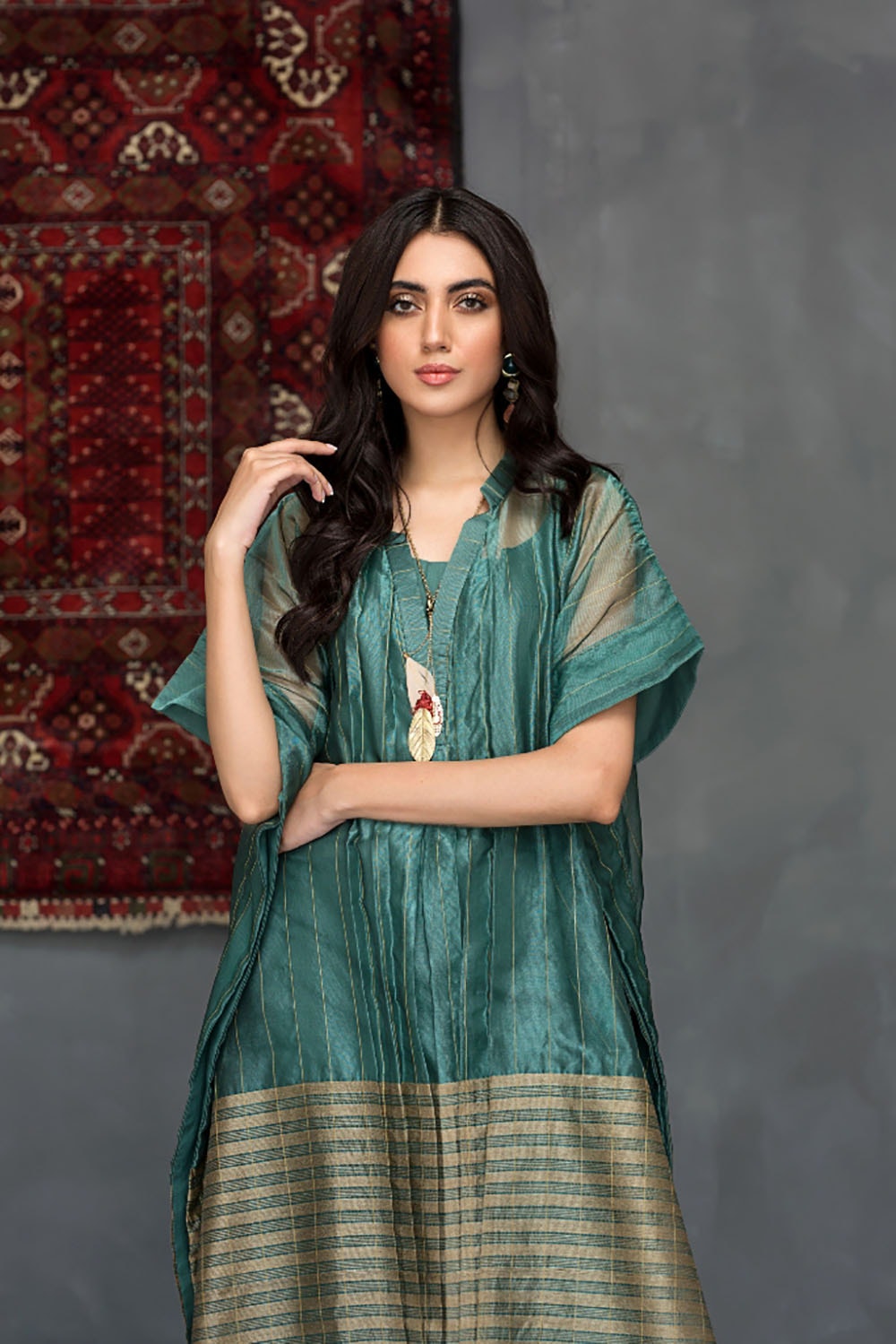 Yarn Dyed Zari Stripes Kaftan