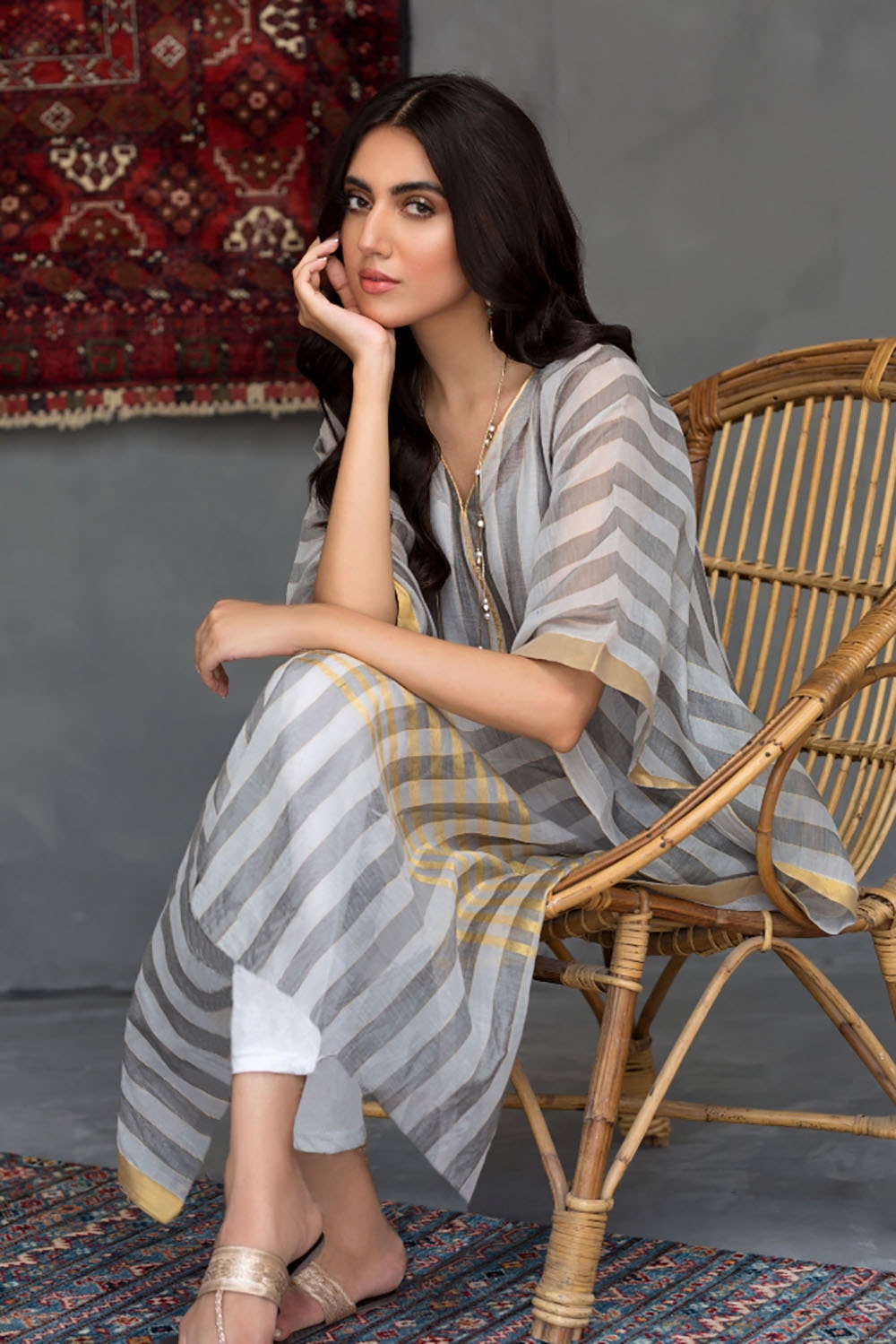 Yarn Dyed Zari Stripes Kaftan