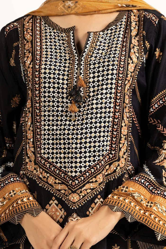 Tehwaar Raw Silk Block Printed Shirt And Trouser With Block Printed Dupatta