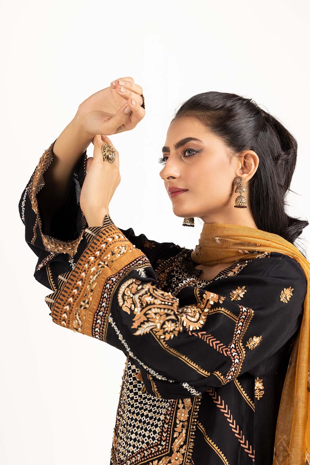 Tehwaar Raw Silk Block Printed Shirt And Trouser With Block Printed Dupatta